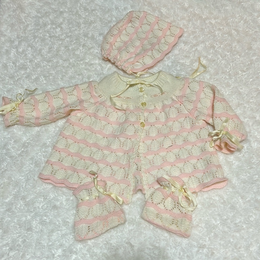 4 Pc 3 month Girls Crocheted Outfit - Made in Spain